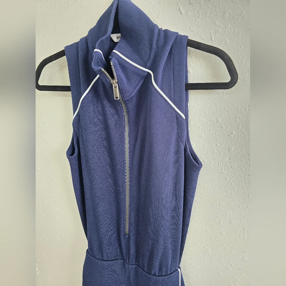 Spanx Airessentials Pique Sleeveless Mockneck Wide Leg Jumpsuit Sz Medium Navy - Picture 5 of 10